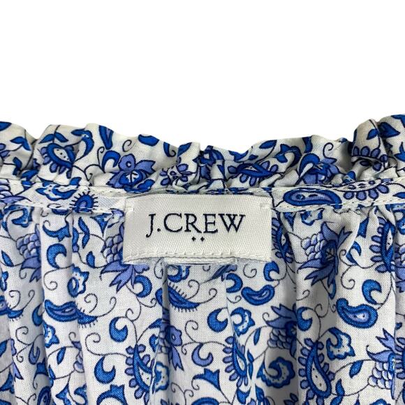 J.Crew Factory Women's Top Blue White Micro Floral Paisley Split Neck - Picture 8 of 11